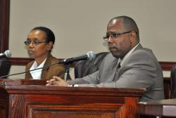 Tracey Brown and Basil Richards at Friday's hearing. Tracey Brown and Basil Richards at Friday's hearing.